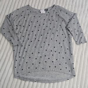 Only Gray Long Sleeve Top with Black Heart Pattern